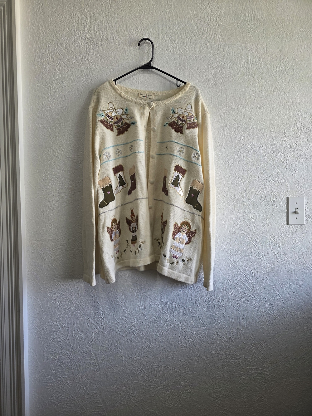 Cream Holiday Embroidered Button-Up Sweater Cardigan